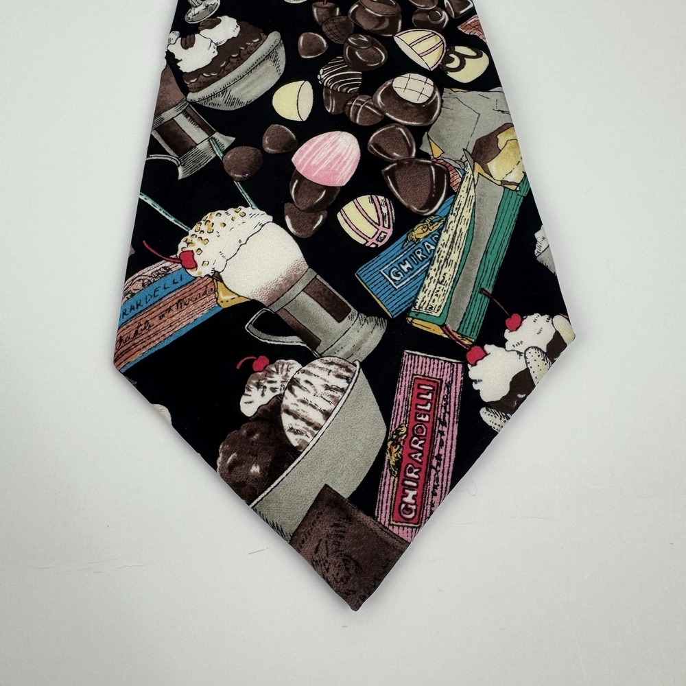 VTG Nicole Miller Ghirardelli Chocolate Novelty Tie Silk Dessert 1995